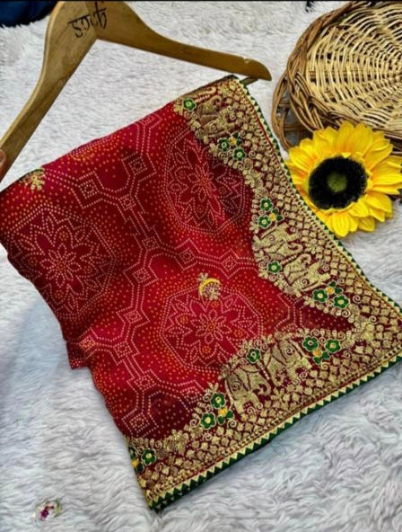 Pure Georgette Bandhani Print Saree