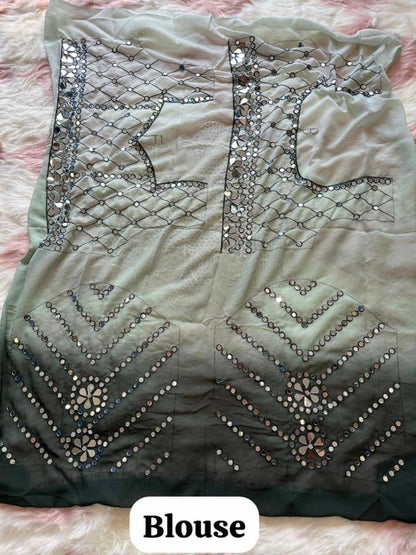 Pure Georgette Mirror Work Saree