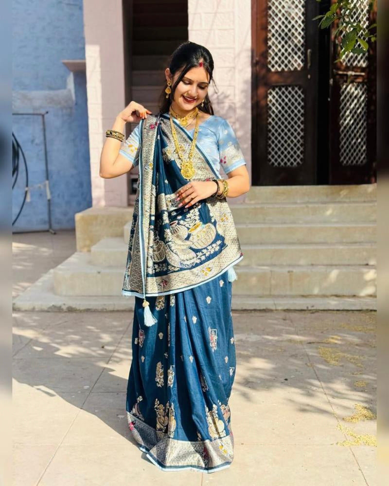 Meenakari Weaving Saree With Jarkhan Daimond Work