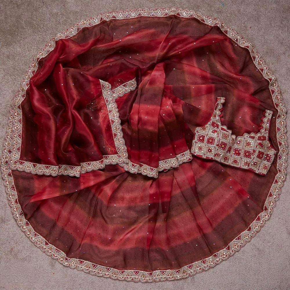 Chinon fancy mirror work saree