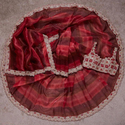 Chinon fancy mirror work saree