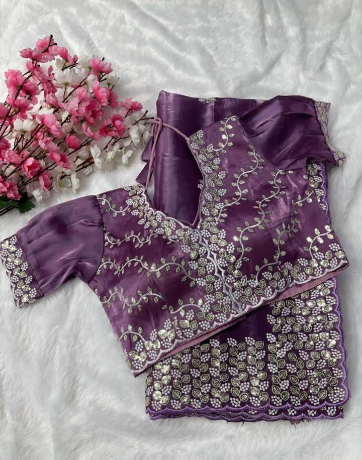 Pure Zimmy Choo Satin Saree with blouse stitch