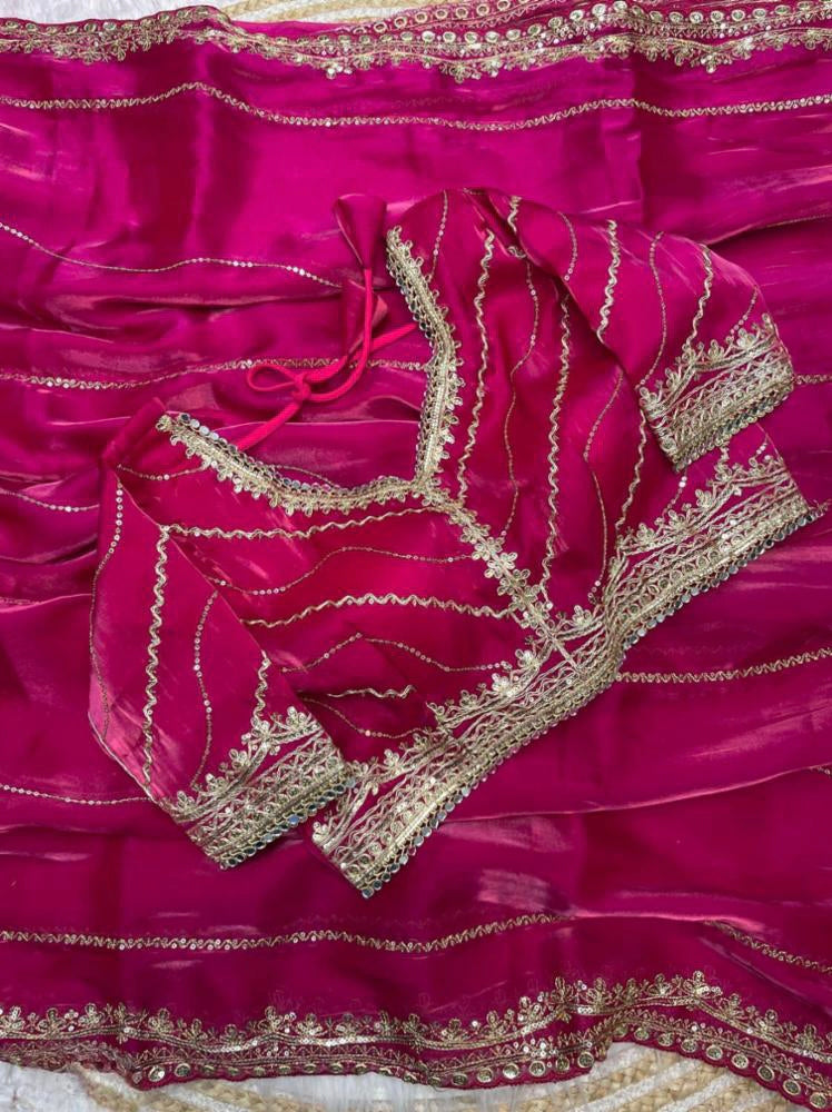 Pure zimmy choo fancy saree full stitch blouse