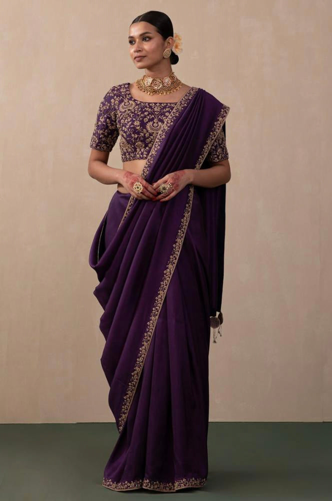 Party Wear Vichitra Embroidery Saree