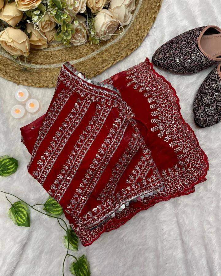 Party Wear Jimmy Choo Satin Sequence Zari Saree