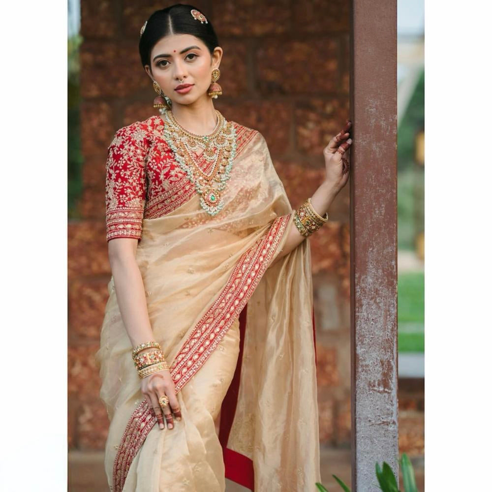 Pure organza gold saree