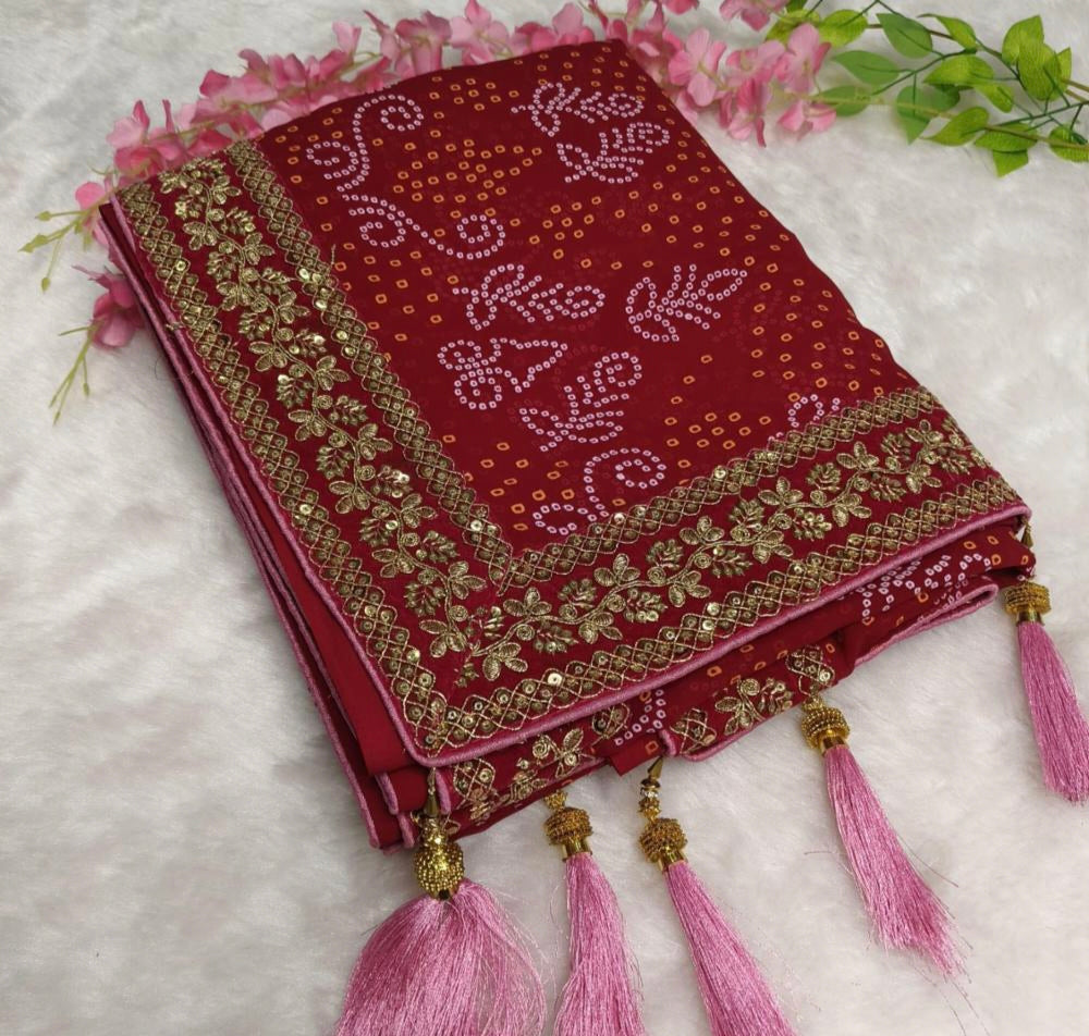 Georgette Bandhani Print saree
