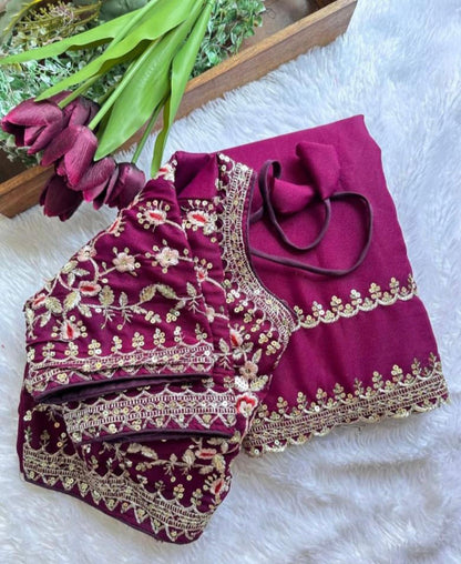 Fancy work saree with stitch blouse
