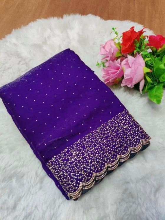 Premium Fandy Satin saree pure hand diamond work