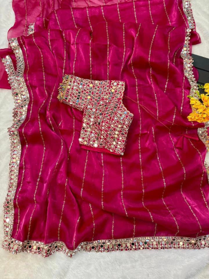 Mirror work saree