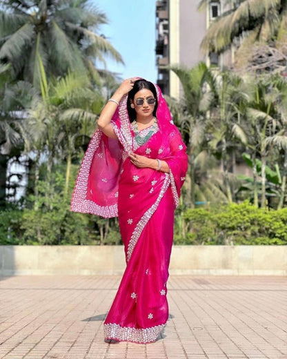 Pure Zimmy Choo Satin Saree with blouse stitch