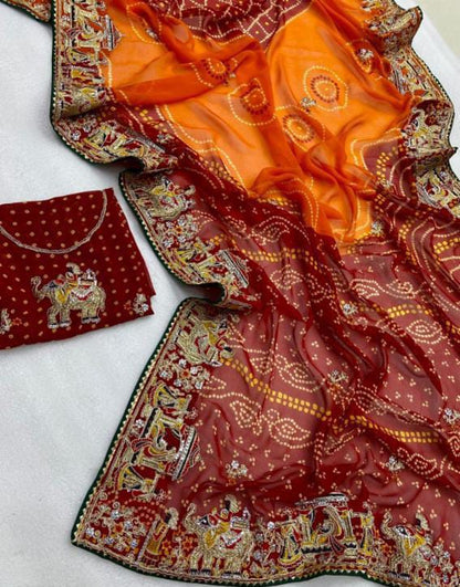 Georgette Pending Bhandhani Embroidery Work