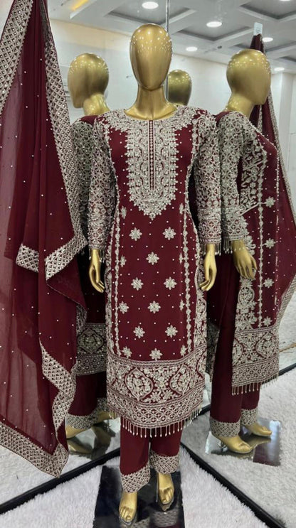 pure Georgette With Heavy Embroidery suit set