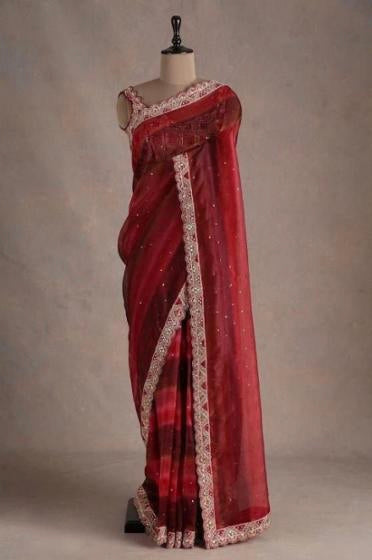 Chinon fancy mirror work saree