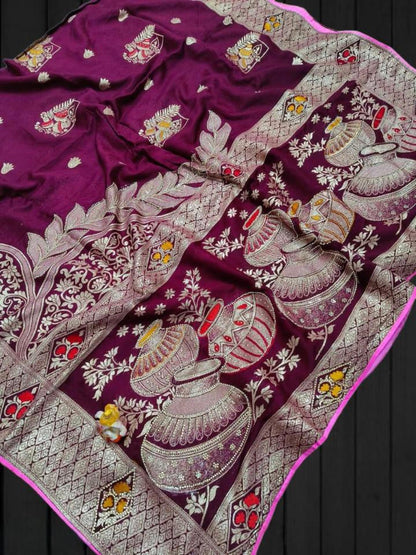 Meenakari Weaving Saree With Jarkhan Daimond Work