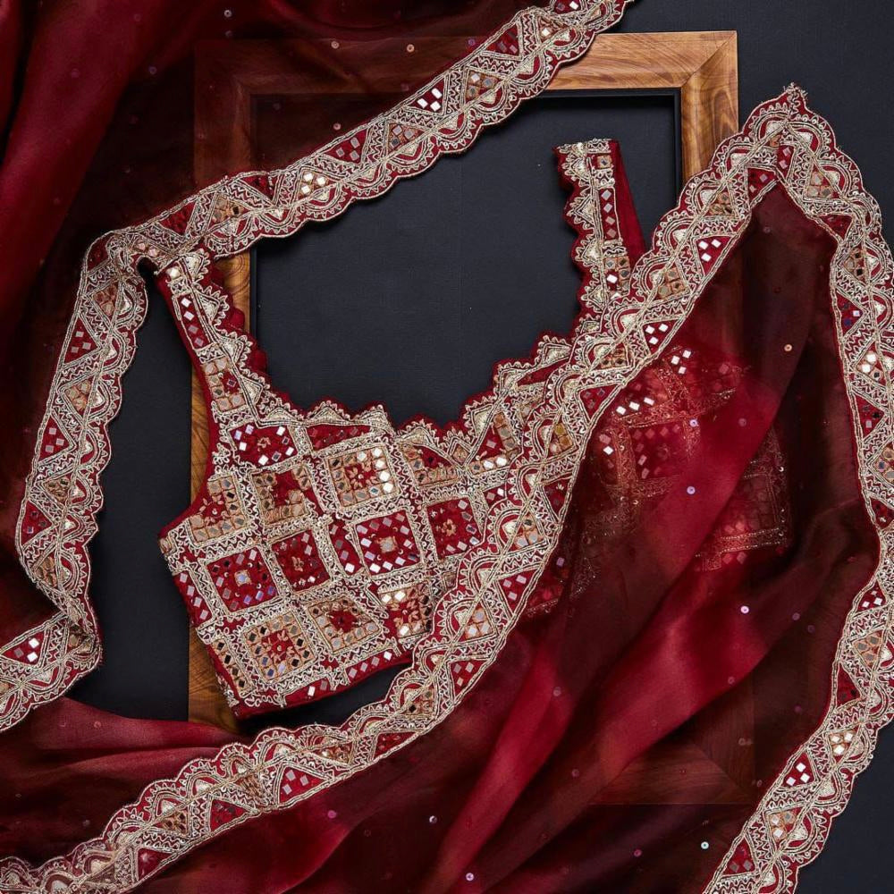 Chinon fancy mirror work saree