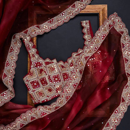 Chinon fancy mirror work saree