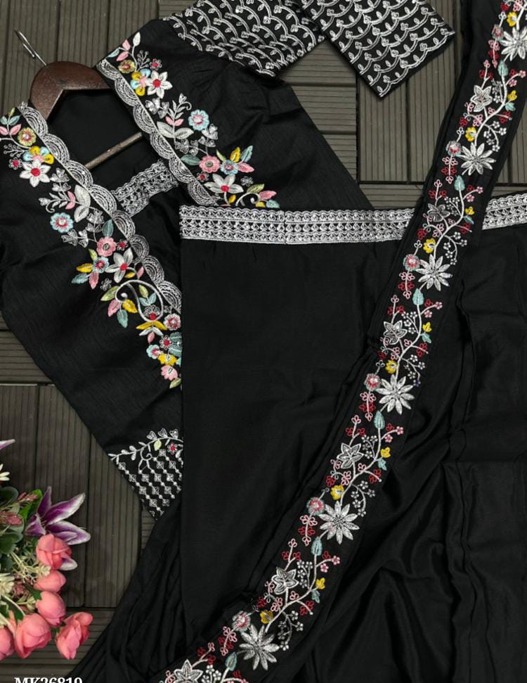 Saree Heavy Chinnon Silk Ready To Wear