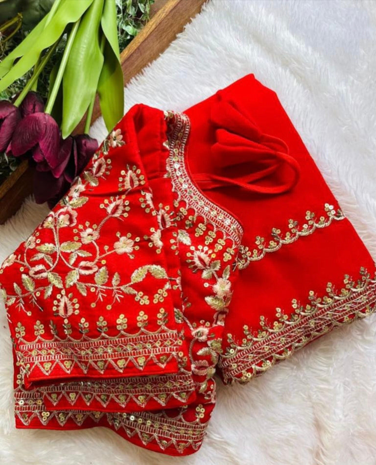 Fancy work saree with stitch blouse