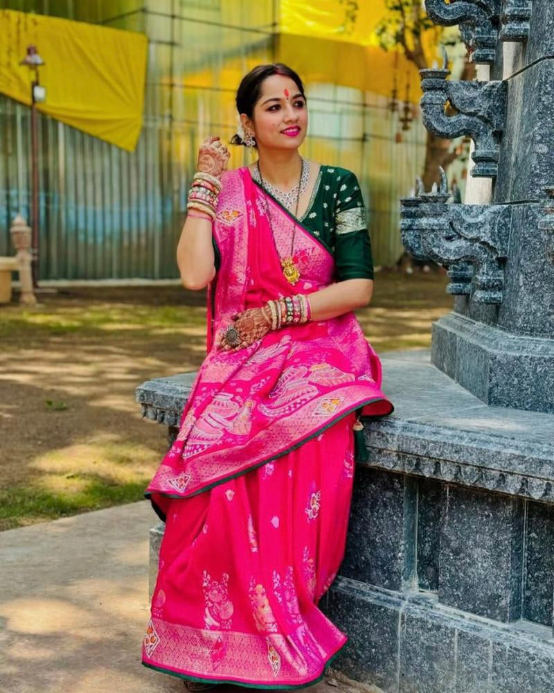 Meenakari Weaving Saree With Jarkhan Daimond Work