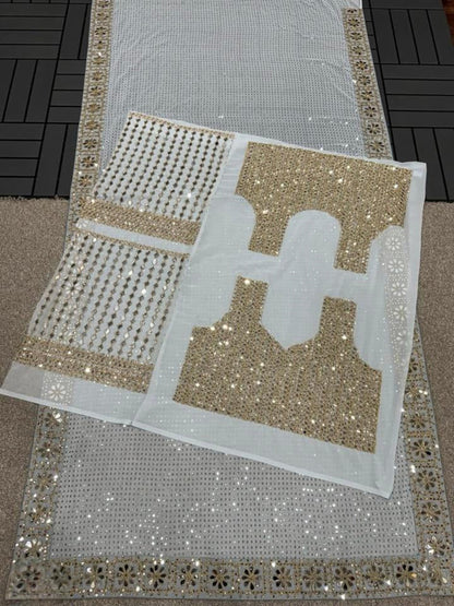 Pure Georgette Real Mirror Work Saree