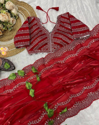 Party Wear Jimmy Choo Satin Sequence Zari Saree