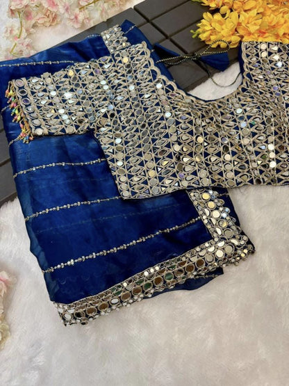 New mirror work saree organza jimmy choo with (blouse stitch)