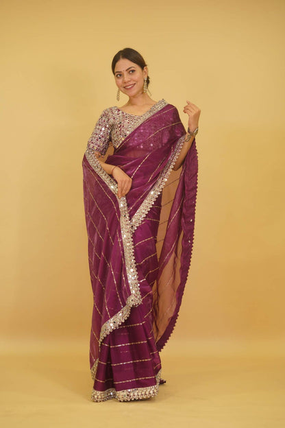 Mirror work saree