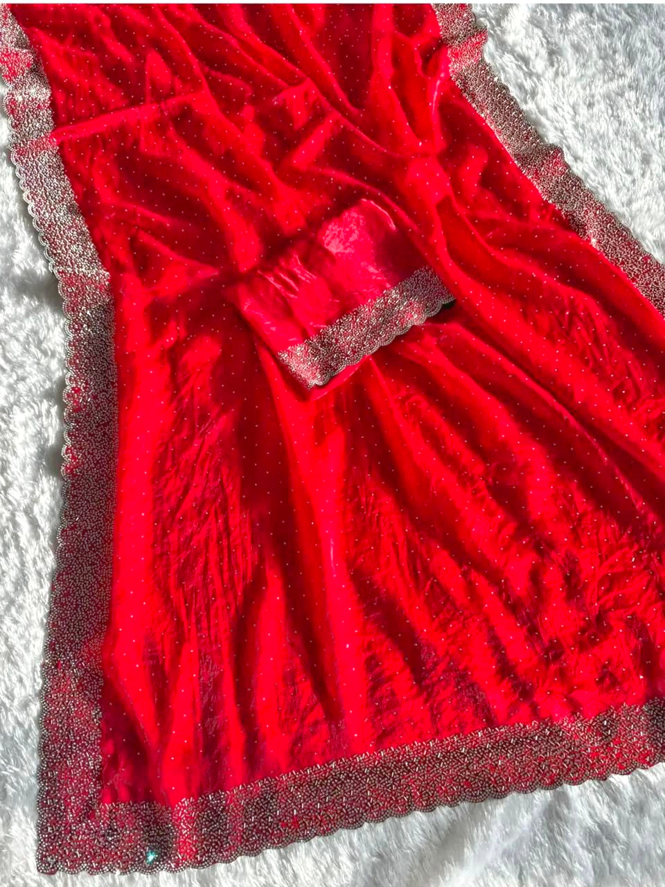 Premium Fandy Satin saree pure hand diamond work