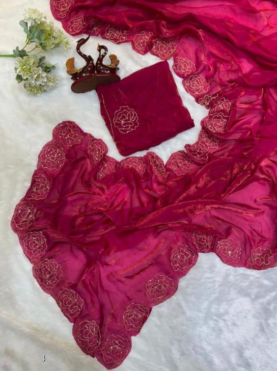 Pure Space Silk kat dena hand work saree