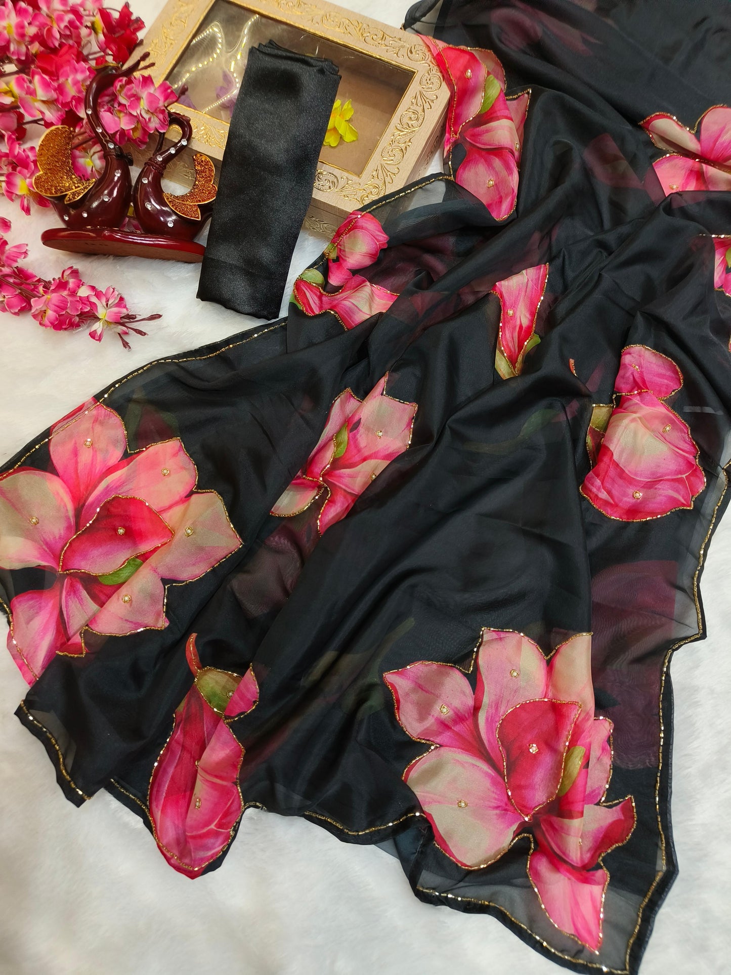 Trending floral handwork saree