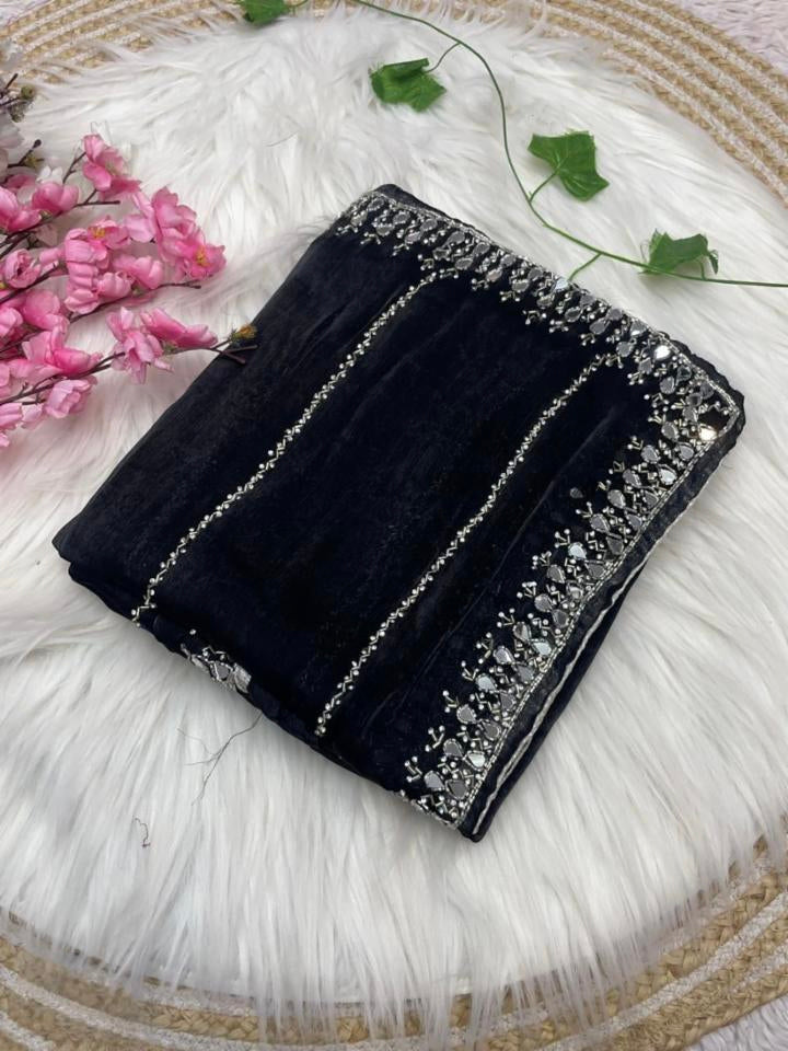 Women,s New Mirror Handwork Jimmy Choo Saree