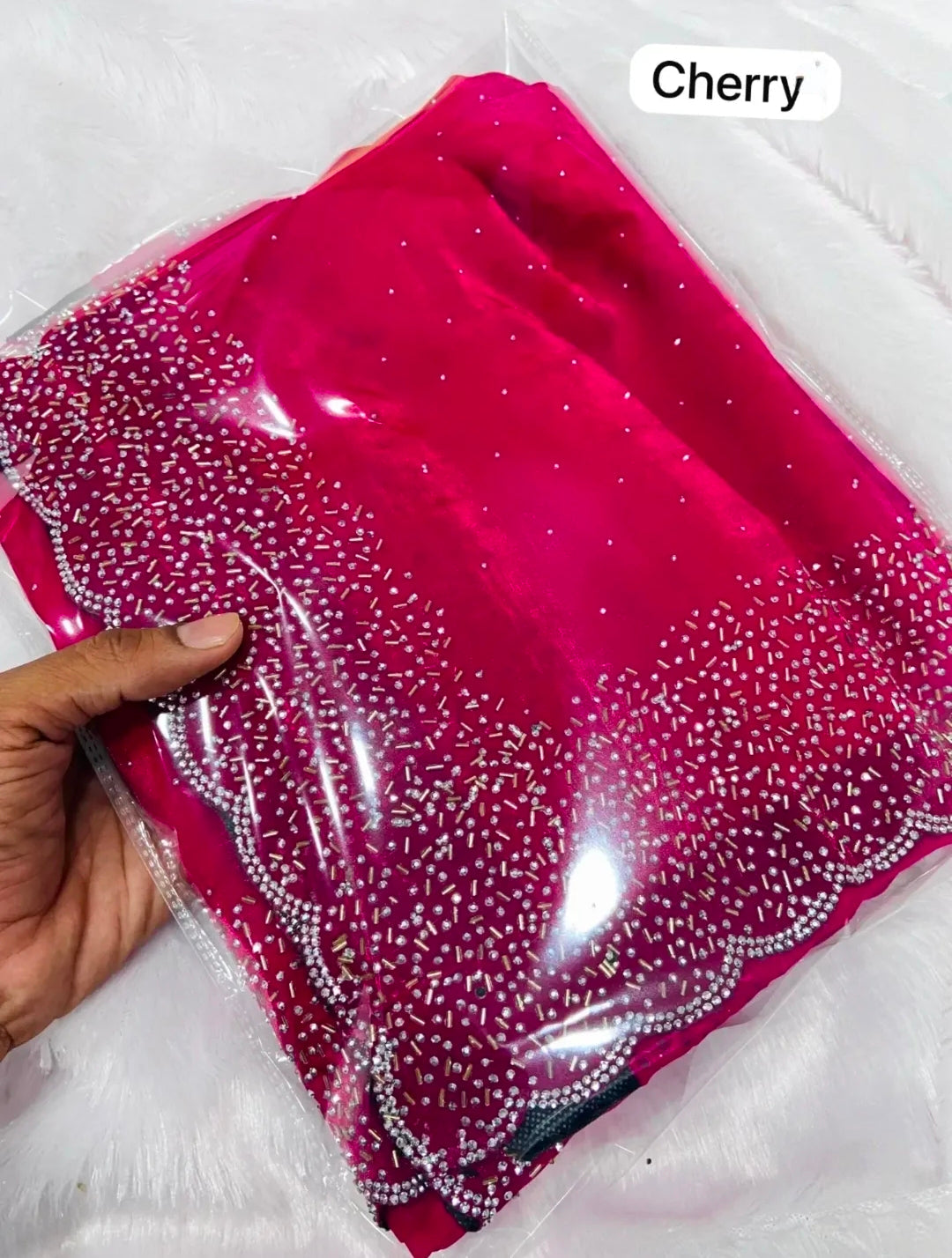 Premium Fandy Satin saree pure hand diamond work