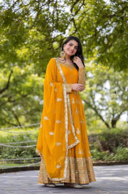 Yellow , gown bottom dupatta