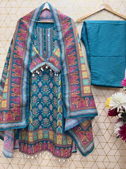 MASLIN suit set Handcrafted Embroidery and Digital Prints,