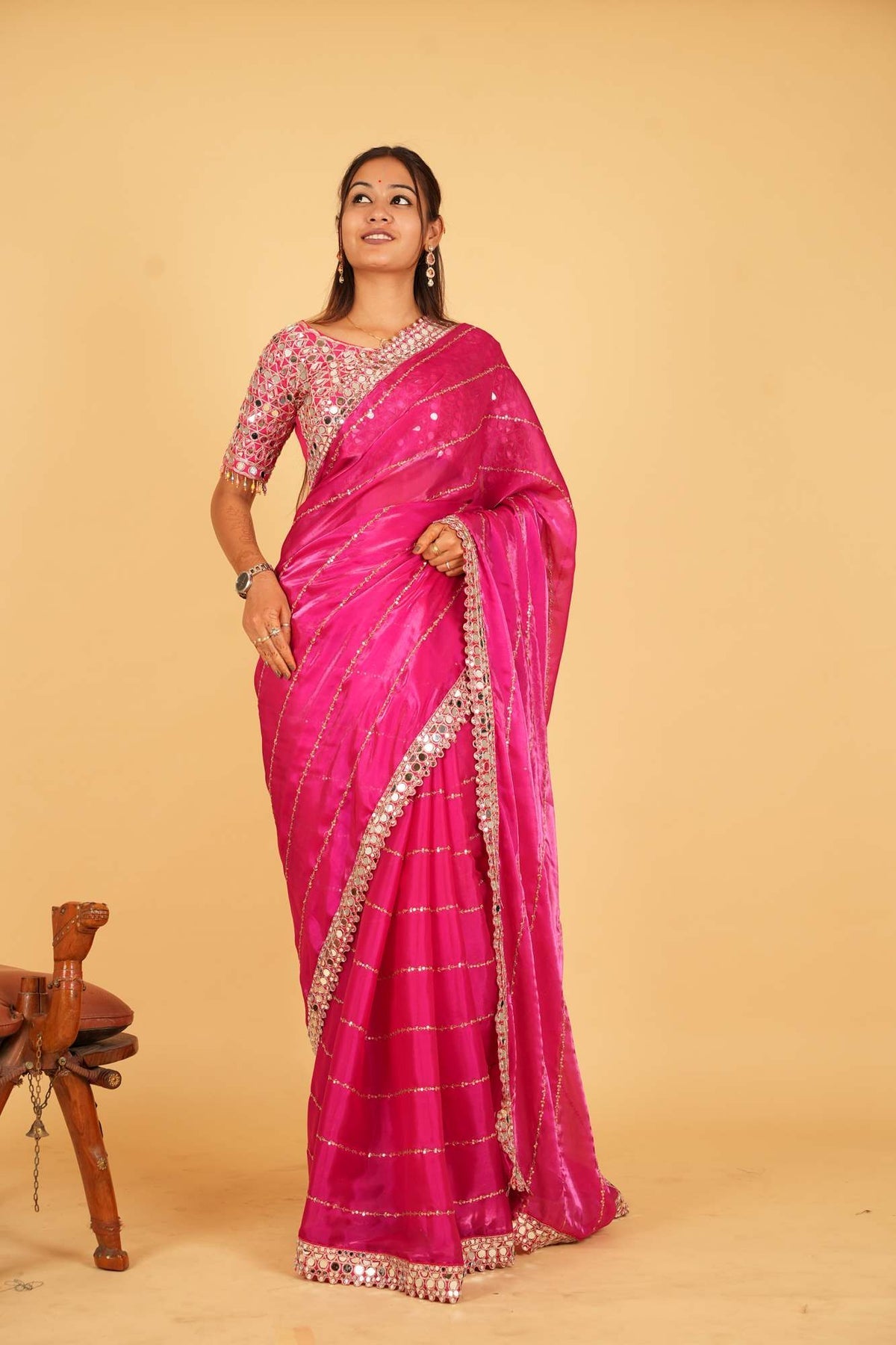 Mirror work saree