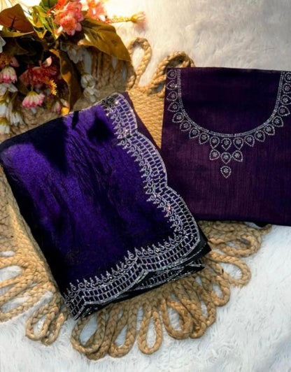 Pure Burburry Silk diamond work  saree