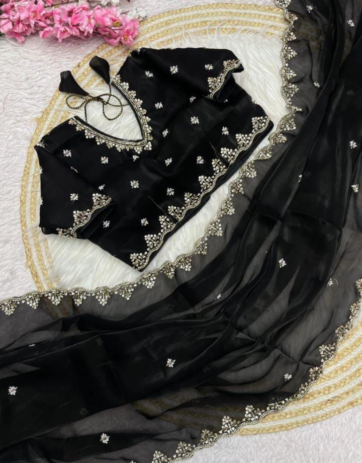 Sattan Saree With Beautiful C - pallu Brits Work