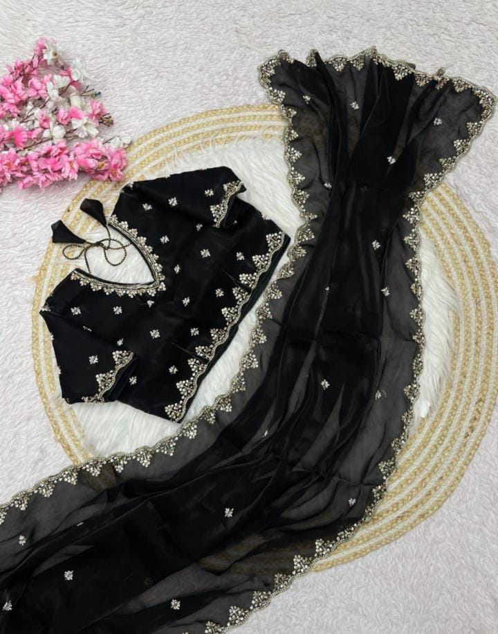 Sattan Saree With Beautiful C - pallu Brits Work