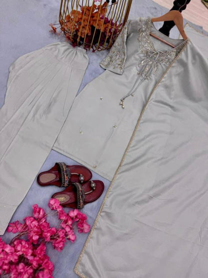 Pur Natural Crepe With Beads Hand Work suit