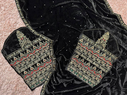 Party Wear Pure 9000 Velvet Embroidery Saree