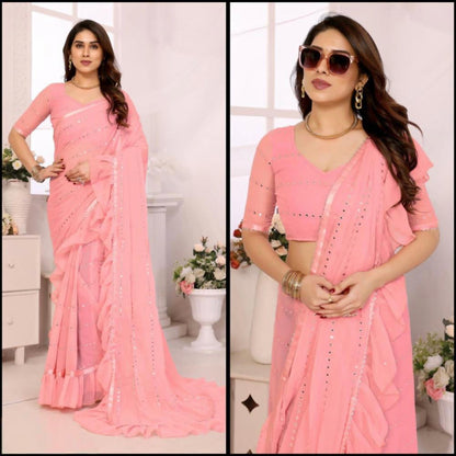 Georgette Silk With Ruffal And Foil Mirror Work*