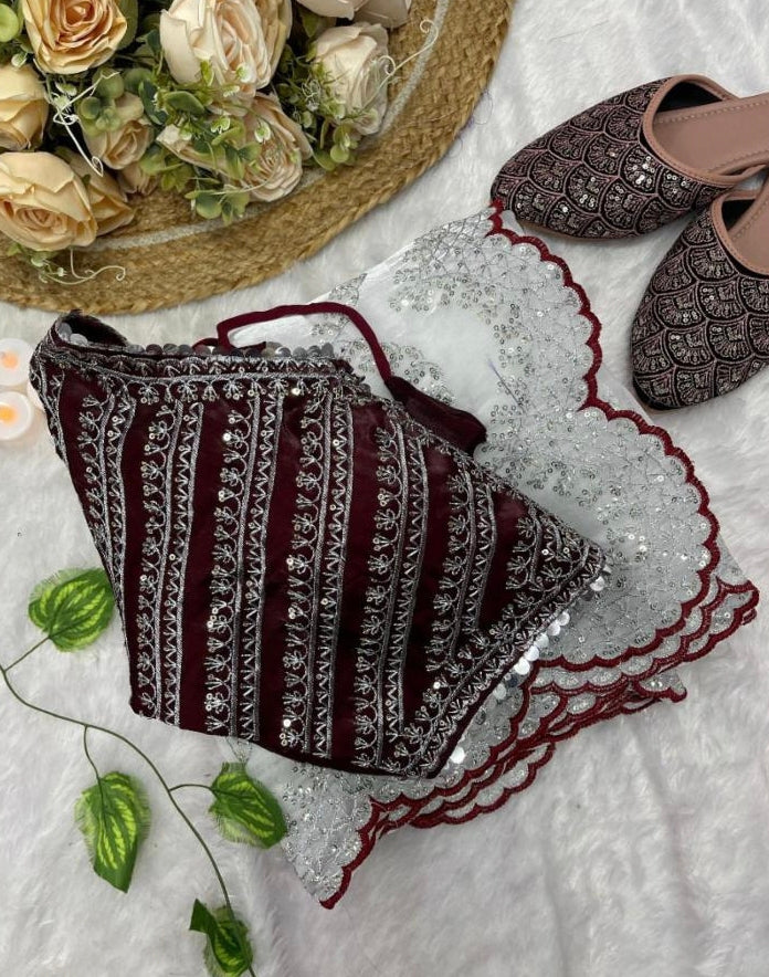 Party Wear Jimmy Choo Satin Sequence Zari Saree