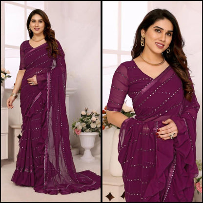 Georgette Silk With Ruffal And Foil Mirror Work*