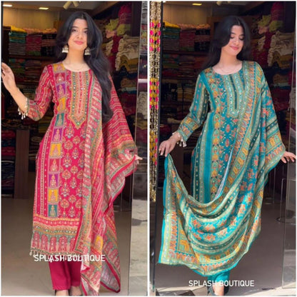 MASLIN suit set Handcrafted Embroidery and Digital Prints,