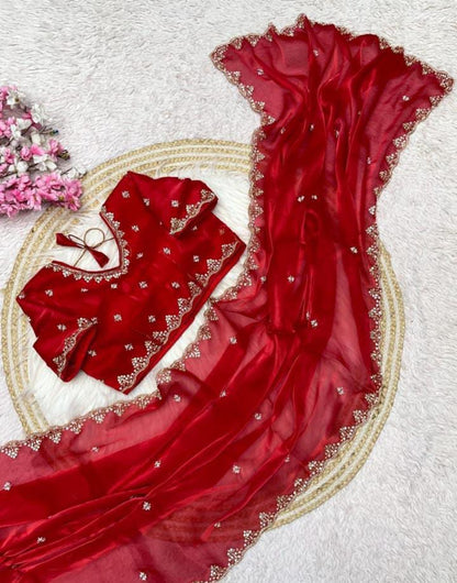 Sattan Saree With Beautiful C - pallu Brits Work