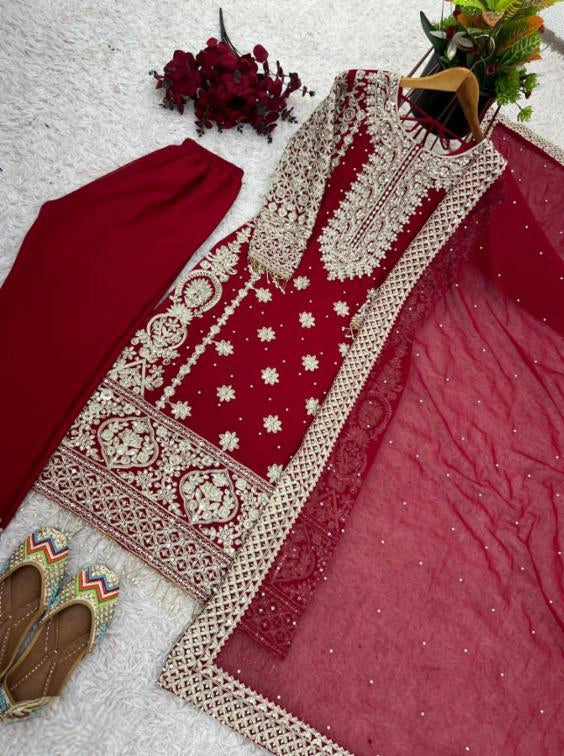 pure Georgette With Heavy Embroidery suit set.