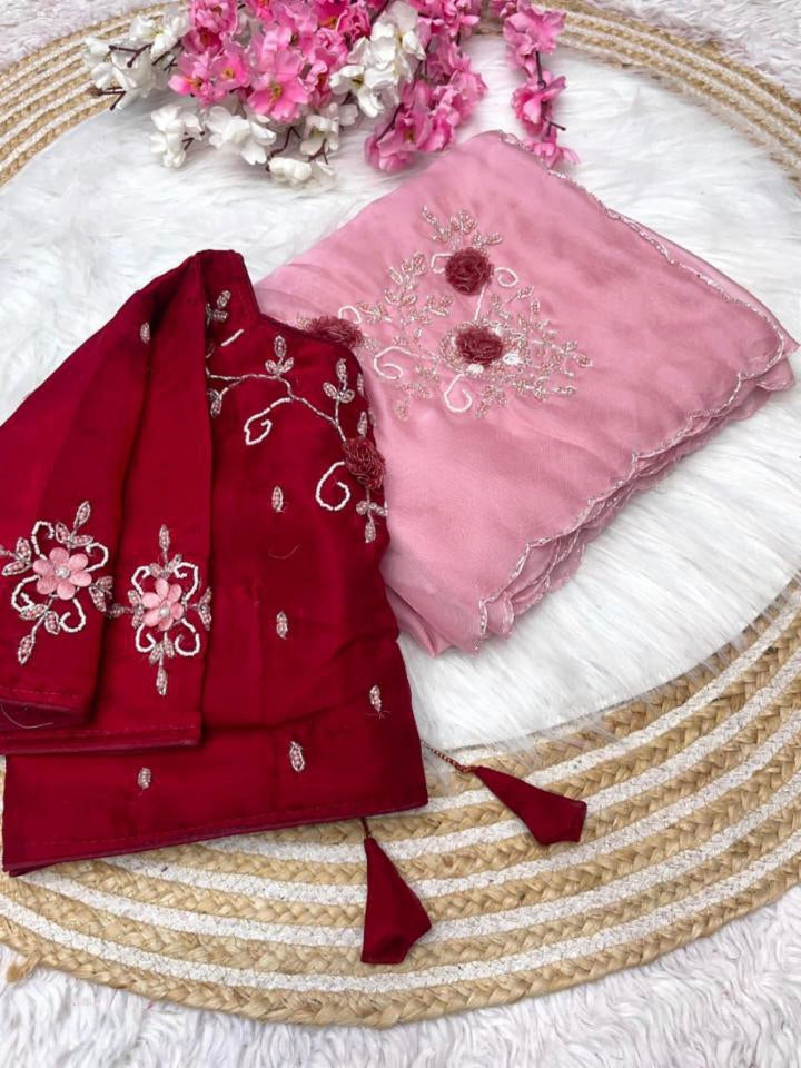 Jordan silk sattin Fabric With hand  Work