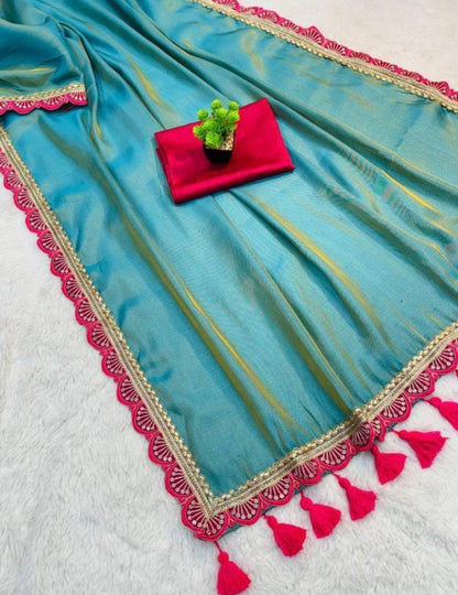 Presenting you trending gold tissue  Saree with fancy lace border 25 lotkan