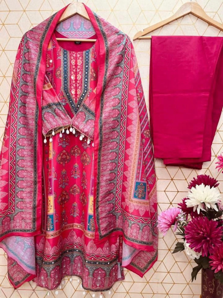 MASLIN suit set Handcrafted Embroidery and Digital Prints,